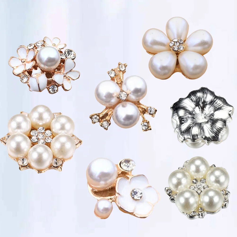 

12pcs Pearl Embellishment Rhinestone Flower Button Alloy Diy Accessories For Hair Clips Handmade Floral Headband Wedding Craft