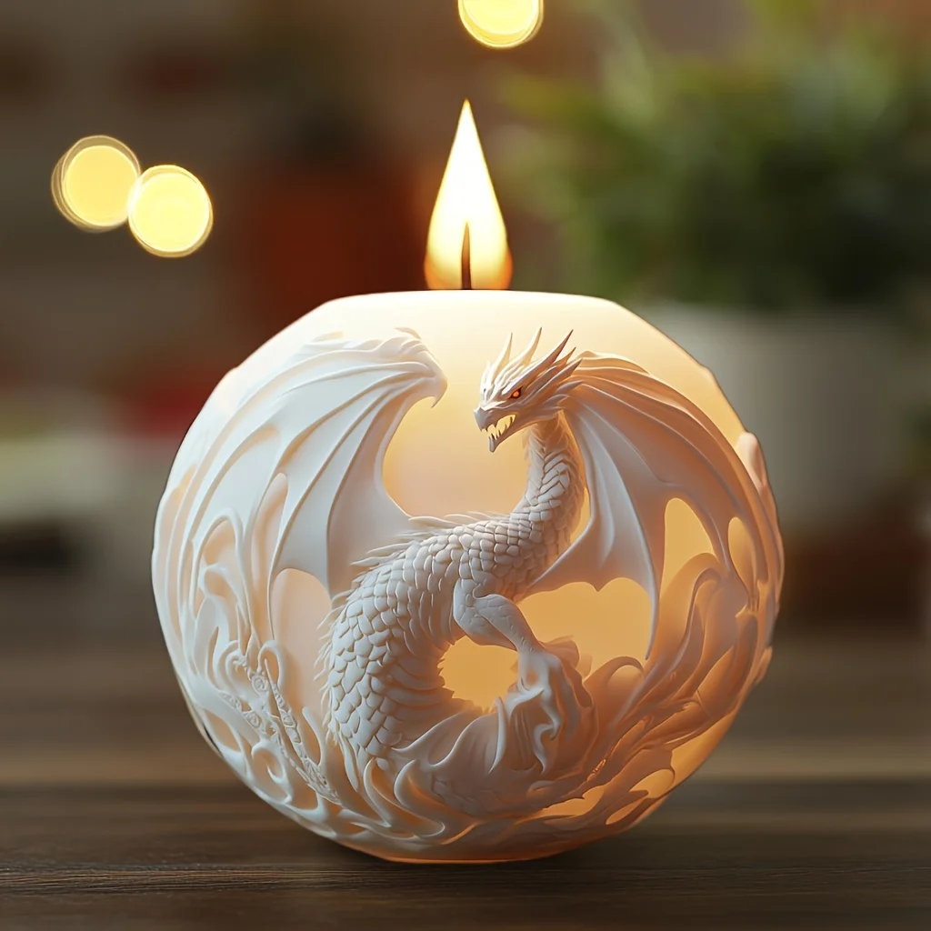 Fire breathing Dragon Relief Round Sphere Candle Silicone Mold Flying Dragon Wing Dragon Relief Sphere Resin Gypsum Molds view 3