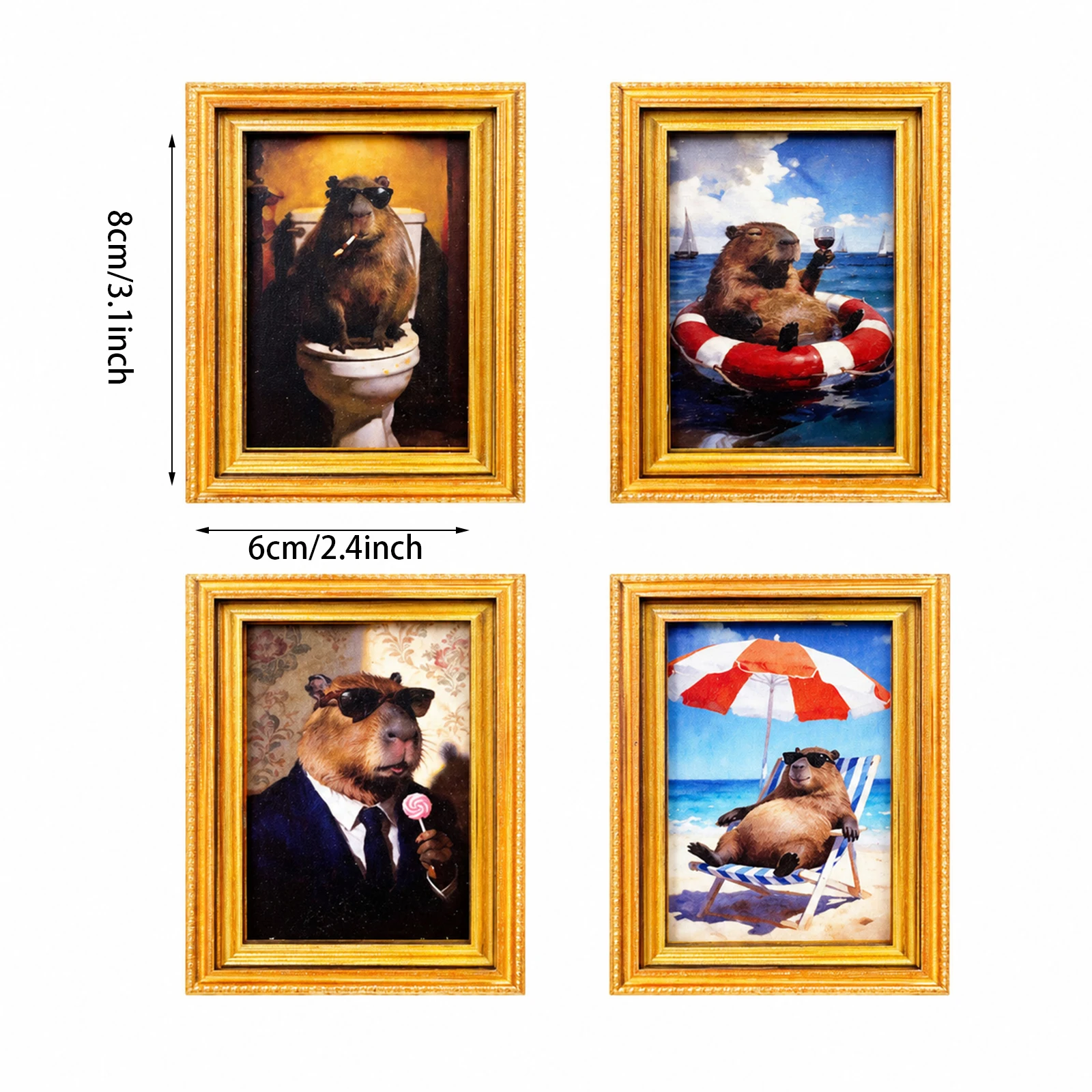 4Pcs Chill Capybara Magnetic Accessories, Vintage Oil Painting Fridge Stickers, Office Cabinet Desk Decor
