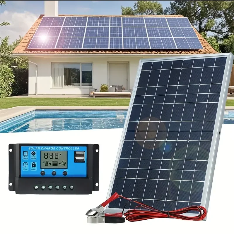 

12V Solar Panel Kit Complete Capacity Polycrystalline Power Portable Outdoor Rechargeable Solar Cell Generator for Home