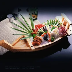 Large Wooden Sushi Boat Traditional Japanese Style Serving Tray for Sashimi Ideal for Buffet Restaurant Display