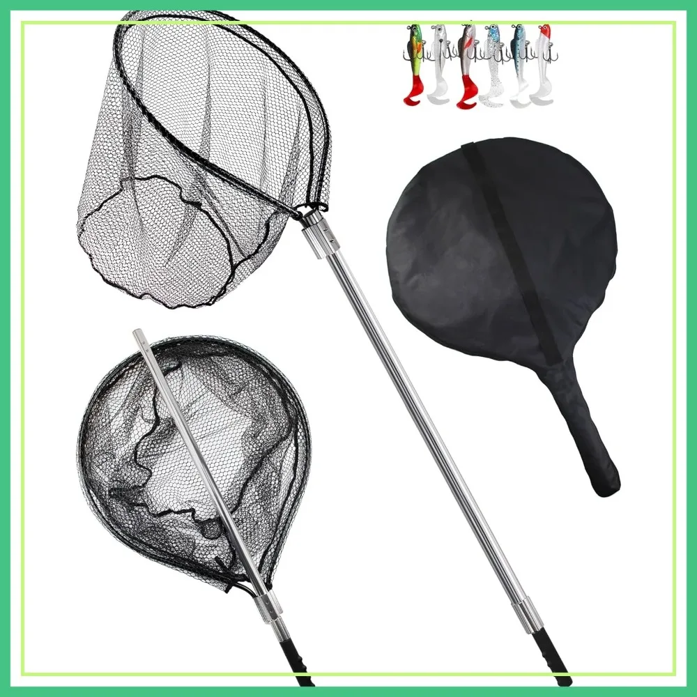 

Heavy Duty Large Rubber Fishing Net with Telescoping Handle, Extends 72-94in, Depth 27.5in, Saltwater Aluminum Fish Net