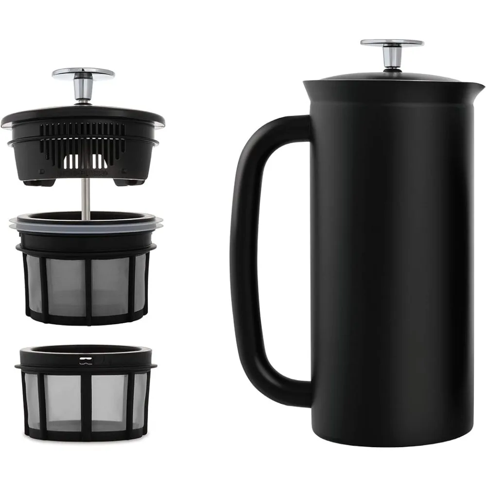 

French Press - Double Walled Stainless Steel Insulated Coffee and Tea Maker With Micro-Filter - Keep Drinks Hotter for Longer