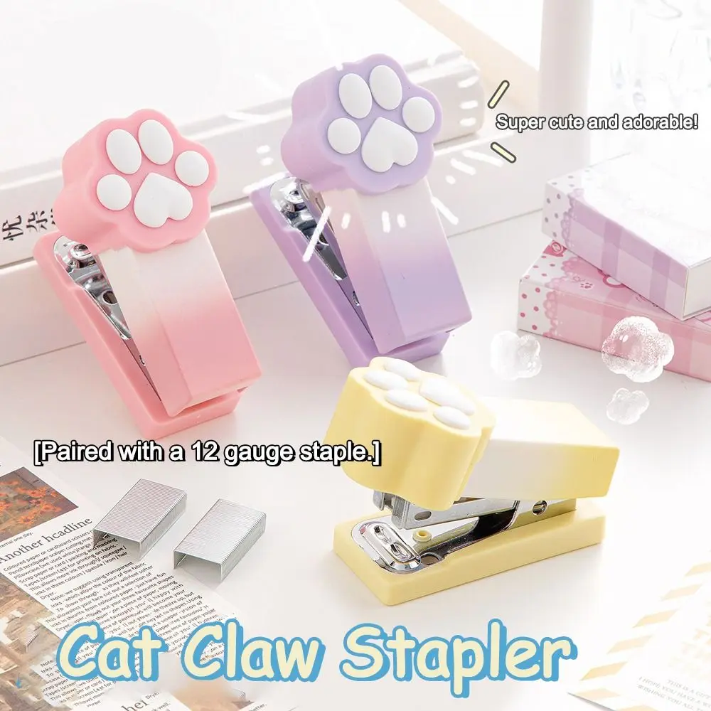 Durable Gradient Cat Claw Mini Stapler with Staples Multifunctional Paper Binder Binding Machine Student Stationery