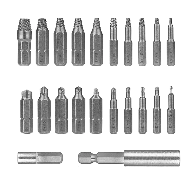 22 Piece Damaged Screw Extractor Kit, Easy Removal Stripped Screw Extractor Kit, Made Of H.S.S. 4341 , Hardness 62-63Hrc