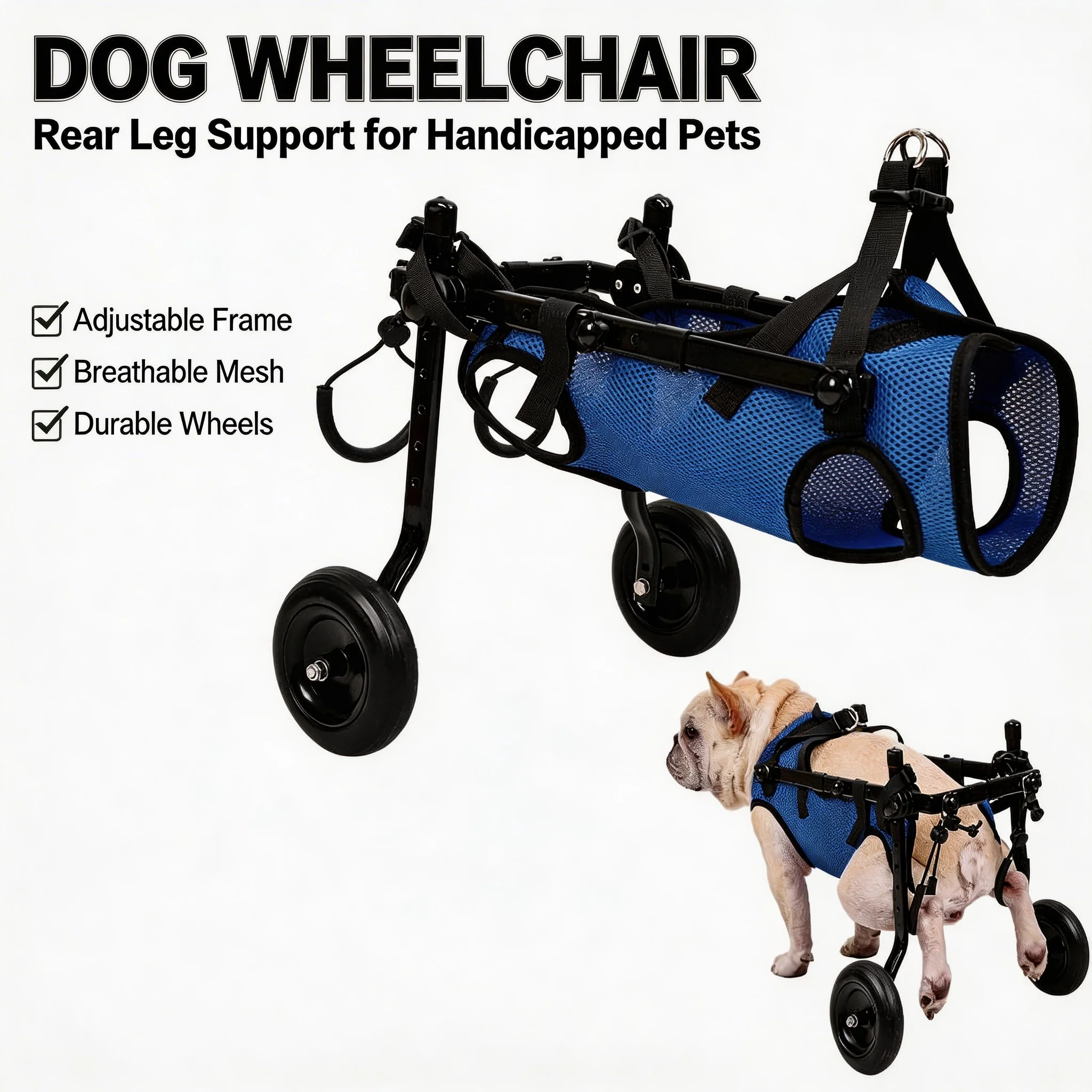 

Disabled Dog Wheelchair Cart Adjustable Pet Mobility Aids For Cat Dog Rehabilitation Walking Aid Anti Tipping Stable Structure