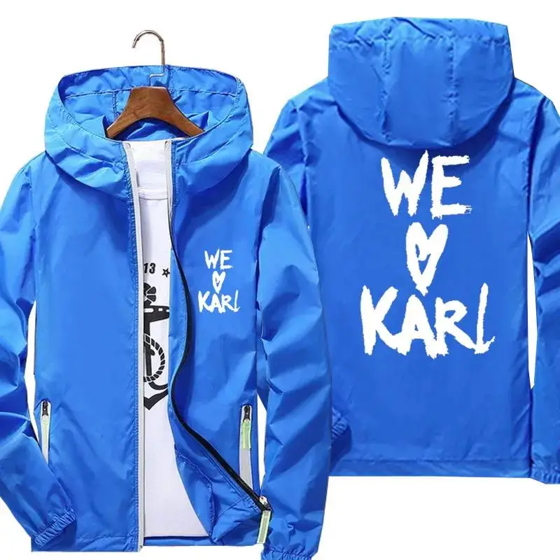 We Love Karls Men Hooded Jacket Thin Reflective Sunscreen  Windbreaker Sports Coat Oversized Hooded Clothing