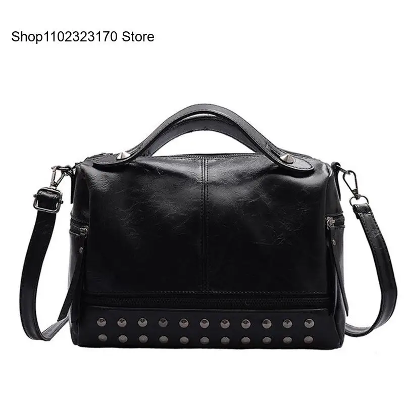 Women Casual Boston Tote Bolsa Feminina New Vintage Shoulder Bag Luxury Rivet Handbag Soft Pu Leather Crossbody Bags