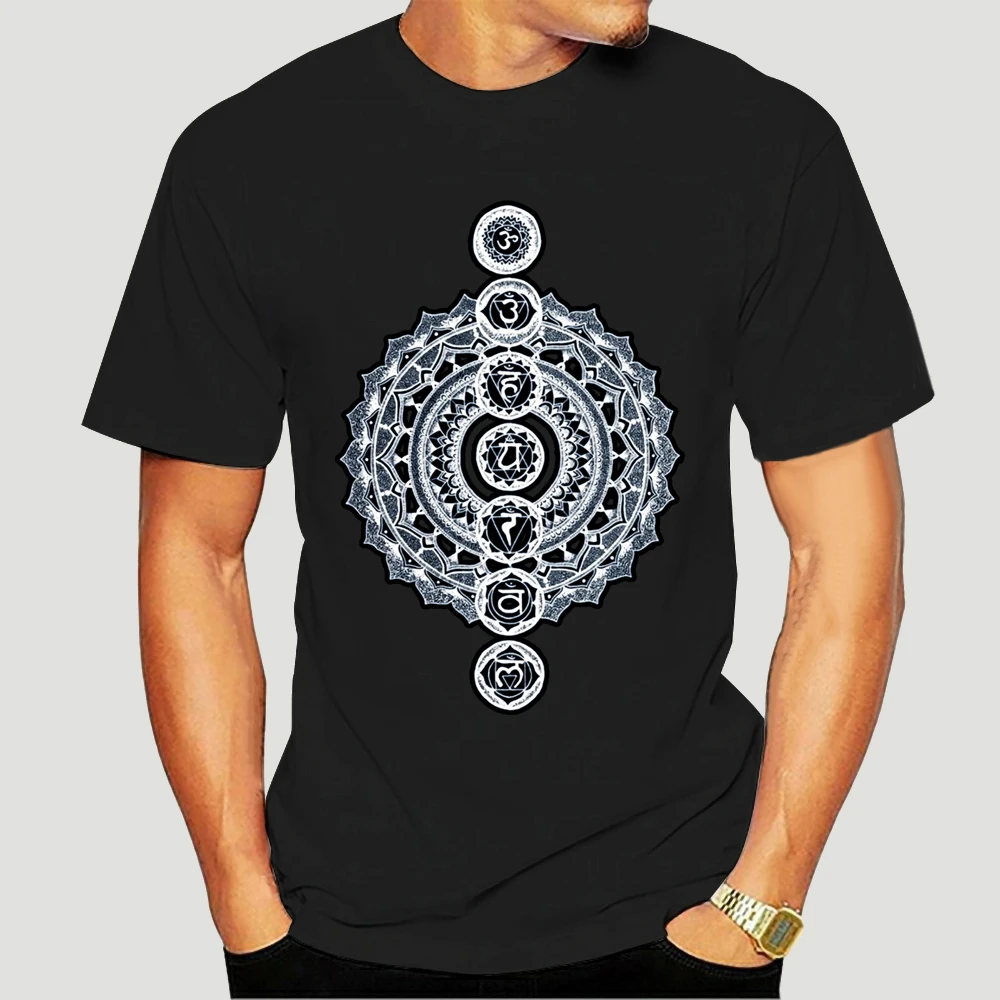 Seven Chakras Mandala t-shirts Unisex The new HipHop Print tshirt for men Short Sleeve Unique Interesting Sunlight 6397X