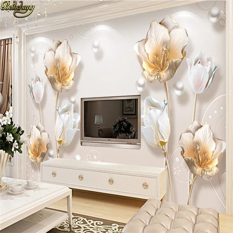 Large Mural 3D Relief Wall Stickers Custom New Chinese Tulip Jewelry Design Home Decorative Wall Art