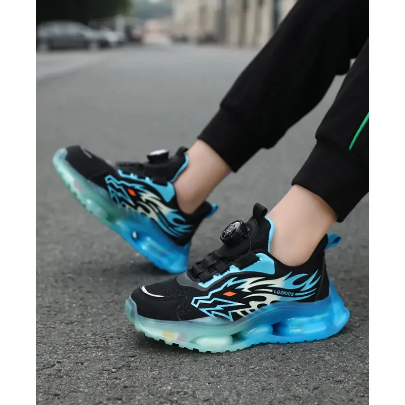 Children's Running Shoes Rotating Buckle Lightweight Outdoor Sports Walking Shoes Breathable Non-Slip Casual Sneakers for Kids