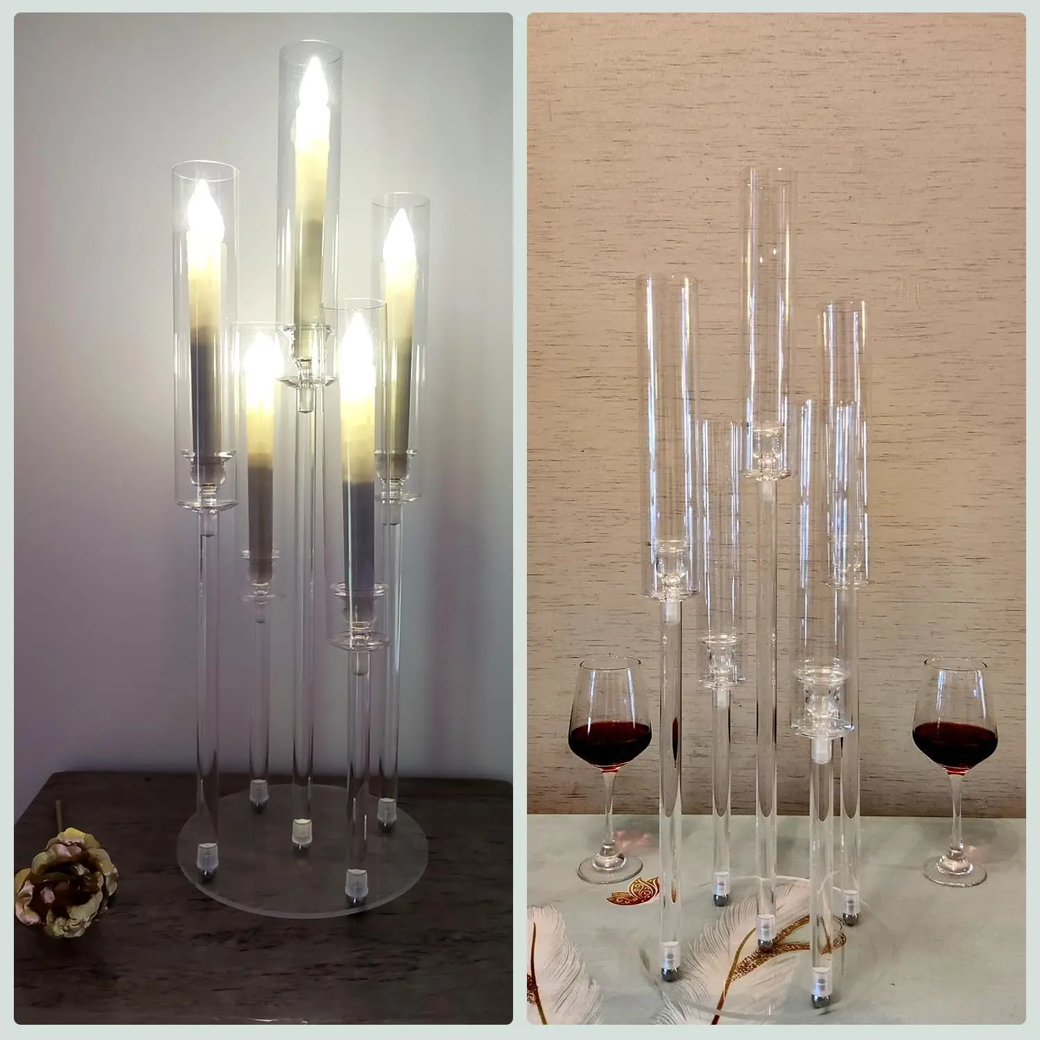 5 Arm Clear Candelabra for Wedding, Acrylic Candelabra Candle Holder for Table Centerpiece, Crystal 5 Arm Candlesticks Holder