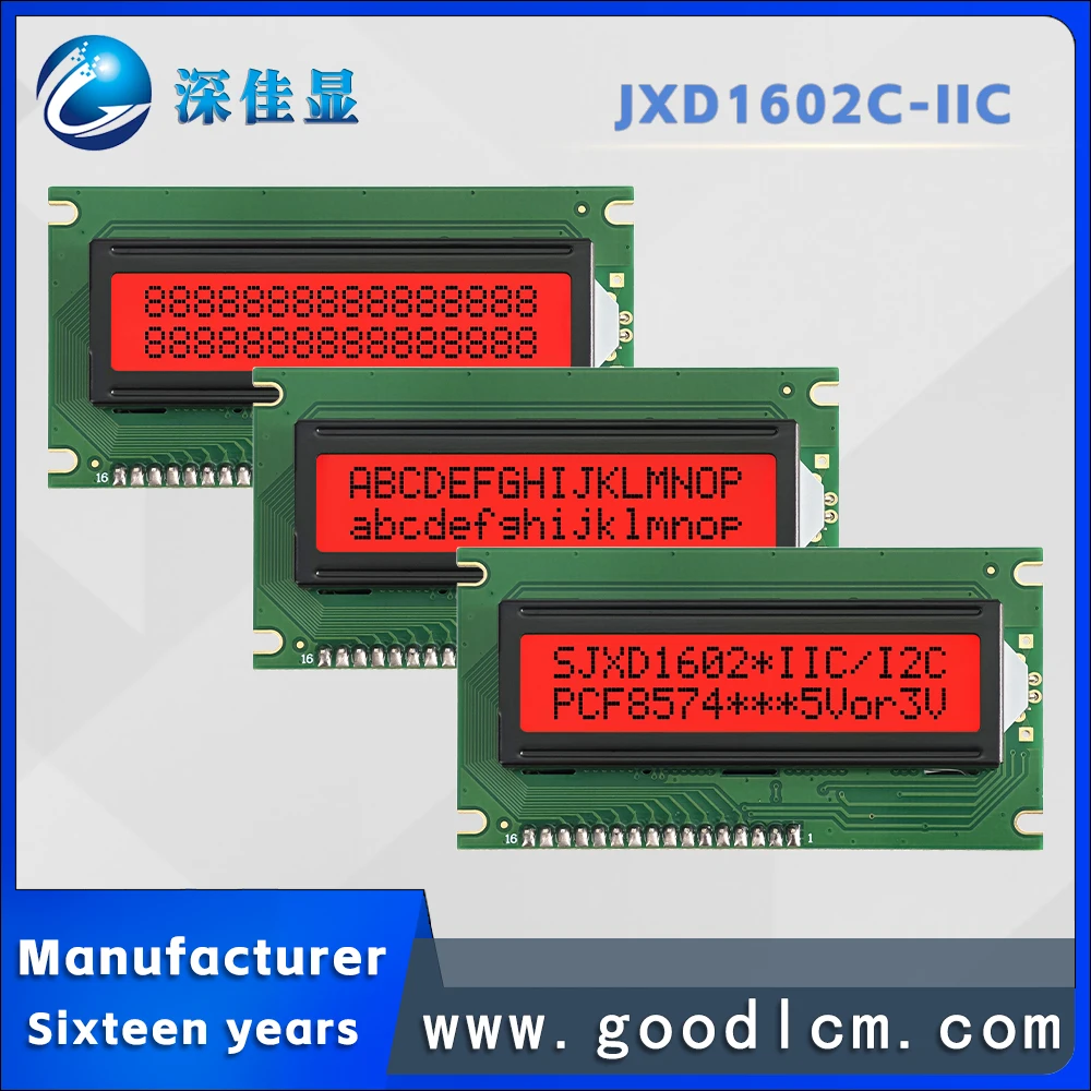 Betaalbare prijs IIC/I2C-interface lcd 1602 LCD-scherm JXD1602C FSTN Rood Positief 16 * 2-lijns karakter LCM-displaymodule