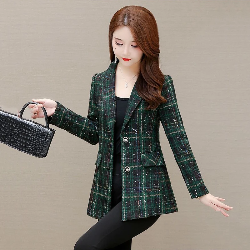 Plaid Suit Fashion Jacket Female 2023 Spring And Autumn New Slim Temperament Ladies Slim Joker Casual Suit Jacket Female Tide