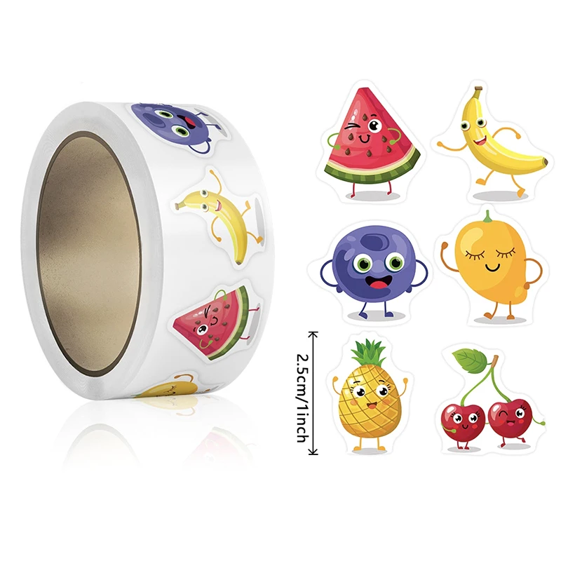 500 pezzi/rotolo adesivi ricompensa frutta cartone animato carino irregolare per bambini adesivi fai da te adesivi sigillanti decorazione