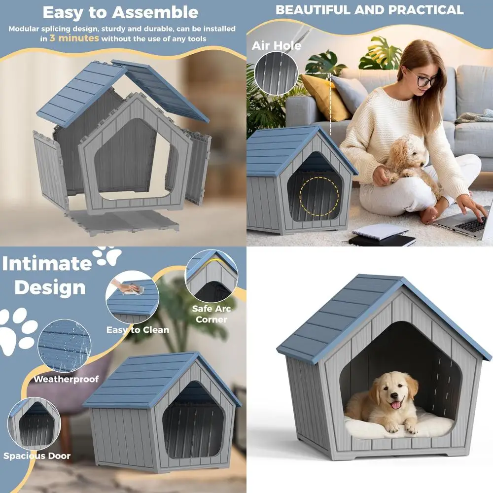 

Прочная небольшая будка для собак, водонепроницаемый и устойчивый к царапинам домик для животных для использования в помещении/на улице с вентиляционными отверстиями и приподнятым полом, простая сборка