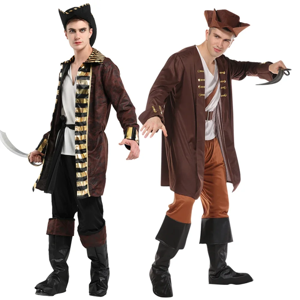 Adult Male Pirate Cosplay Costumes for Women Men Captain Jack Sparrow Pirates of The Caribbean Sets No Weapons