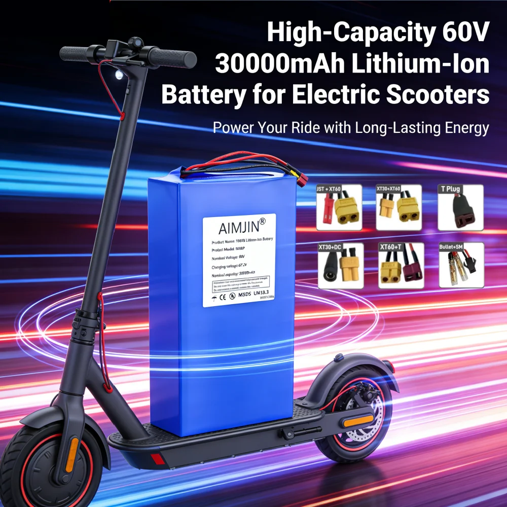 1000-3000W high-power 60V 30Ah 18650 Brand new lithium battery battery pack 16S8P suitable for various transportation vehicles