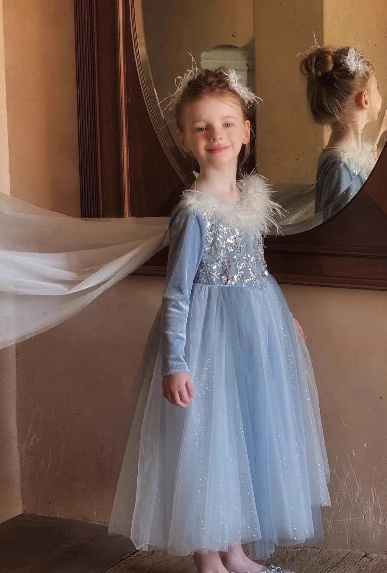 

Бархатное платье принцессы «Холодное сердце» для девочек со съемной сетчатой накидкой, платье Эльзы для девочек 3-12 лет, зимние платья для дня рождения