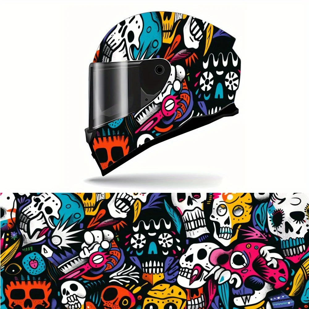 

Cyberpunk cartoon skull Print Full Helmet Wrap Sticker Motorcycle Helmet Racing Graphic Decal Vinyl Wrap Helmet Decorative Stick