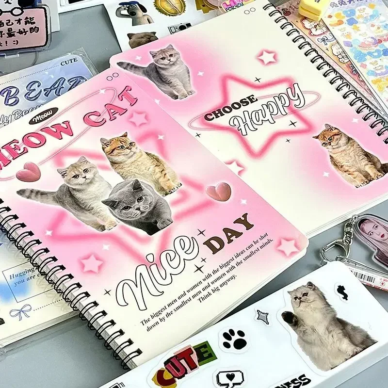 A5 50 Sheets Pink Blue Cat Bear Notebooks Binder Cute Hardcover Notepad Loose-leaf Notebook Journal School Stationery Supplies