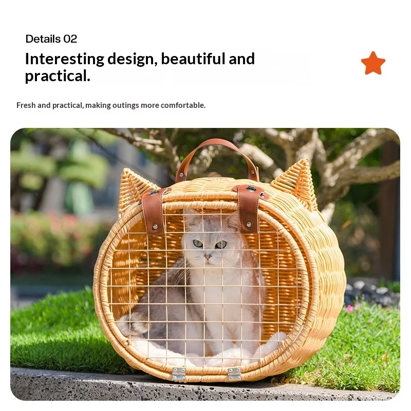 Transportín transpirable de ratán para gatos y cama de viaje - imagen 5
