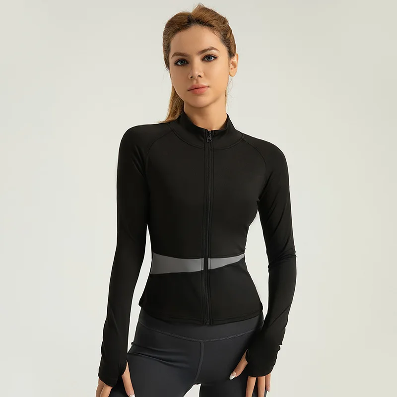 Yoga Coat High-end Standing Collar Sports Jacket Long Sleeved Short Running Training Fitness Top Windproof Running Suit Hot Sale