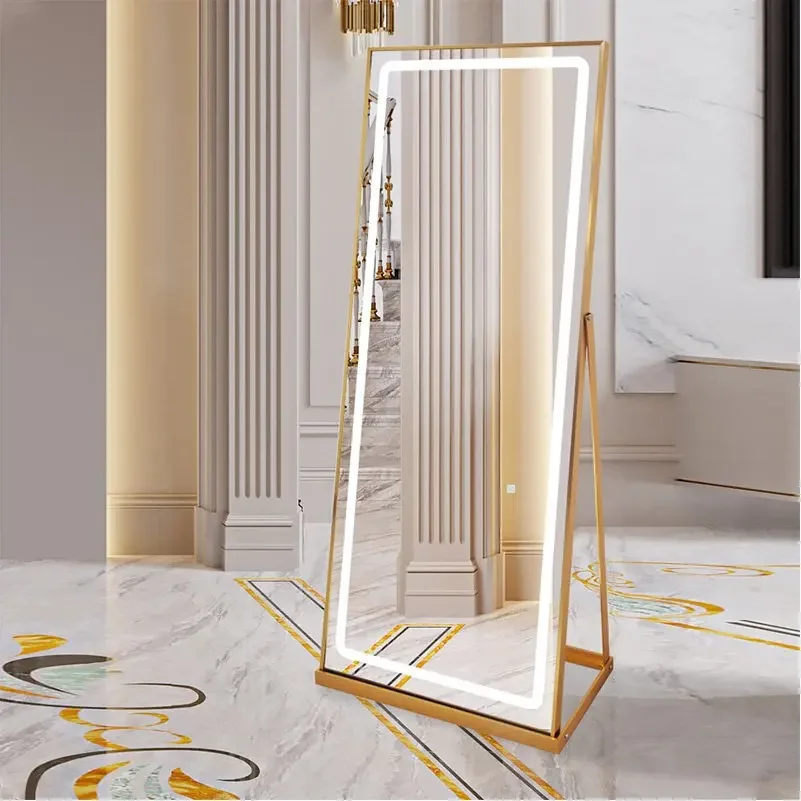 Internet celebrity barber shop mirror table hair smart LED luminous full body floor haircut mirror makeup fitting