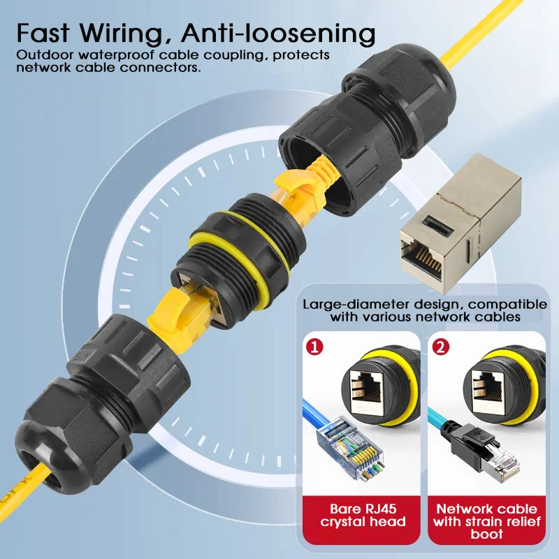 IP68 M25 Cat6A Shielded Waterproof RJ45 Cable Connector Outdoor Ethernet Cable Coupler LAN Extension Joint Straight Adapter
