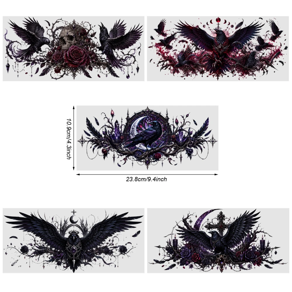 5 Sheets Gothic Skull Rose Crow UV DTF Stickers Suitable for 16 oz Glass Glass DTF Transfer Stickers Waterproof Rub on Transfers