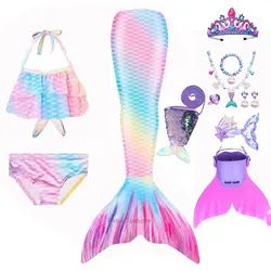 Girls Mermaid Tail Swimsuit Fin Girls Bikini Garland And Monofin Novelty Swimwear Kids Mermaid Performance Dance Dress