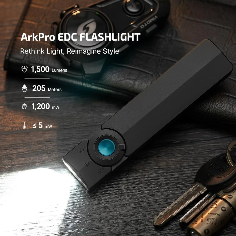 

Rechargeable EDC Flashlight 1500 Lumens USB-C Green Beam UV Light White LED Pocket Camping Outdoor Emergency Work Light