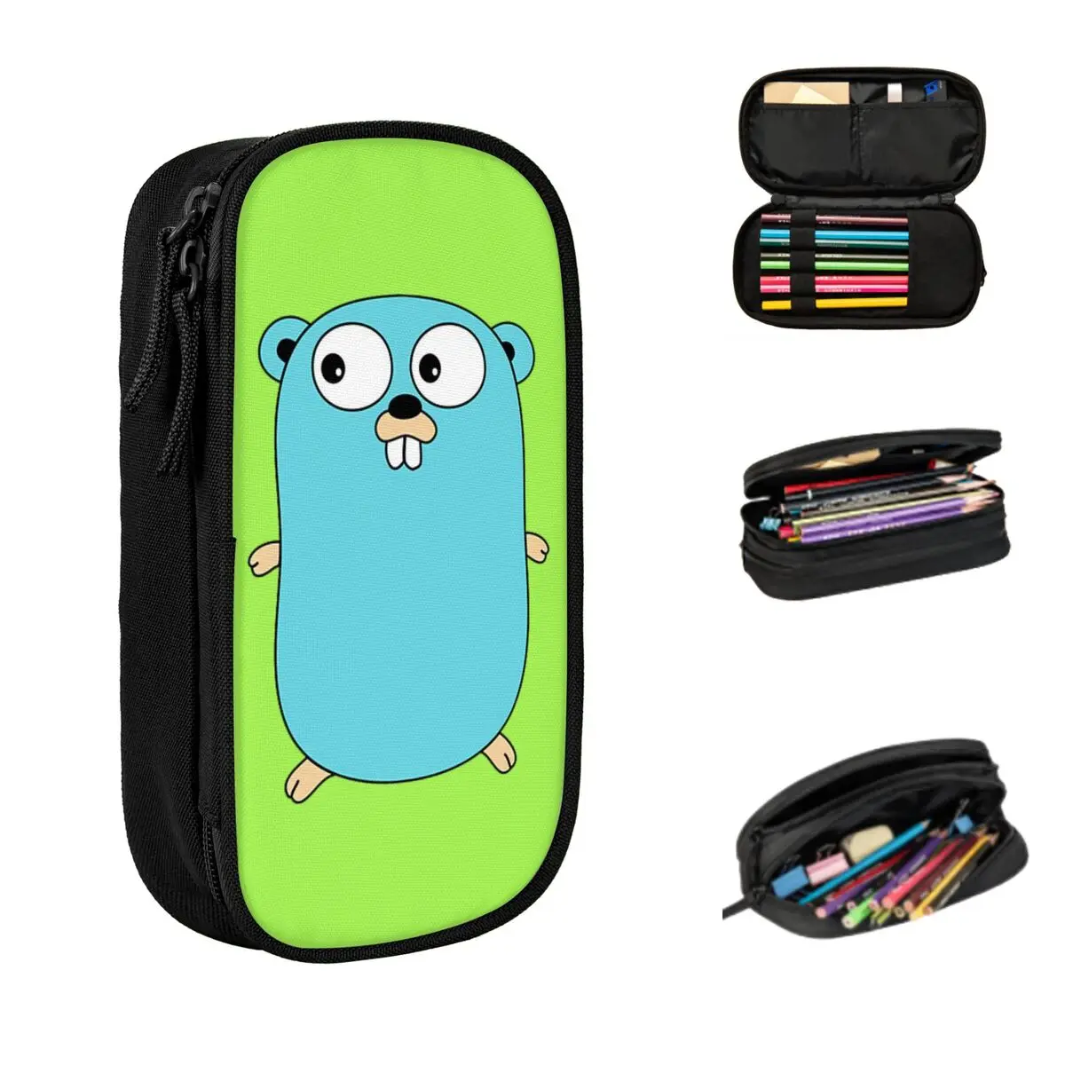 Go Golang Gopher Estojos de lápis grandes sacos de caneta de armazenamento caixa de caneta bolsa de lápis para meninos meninas estudantes papelaria escola escritório