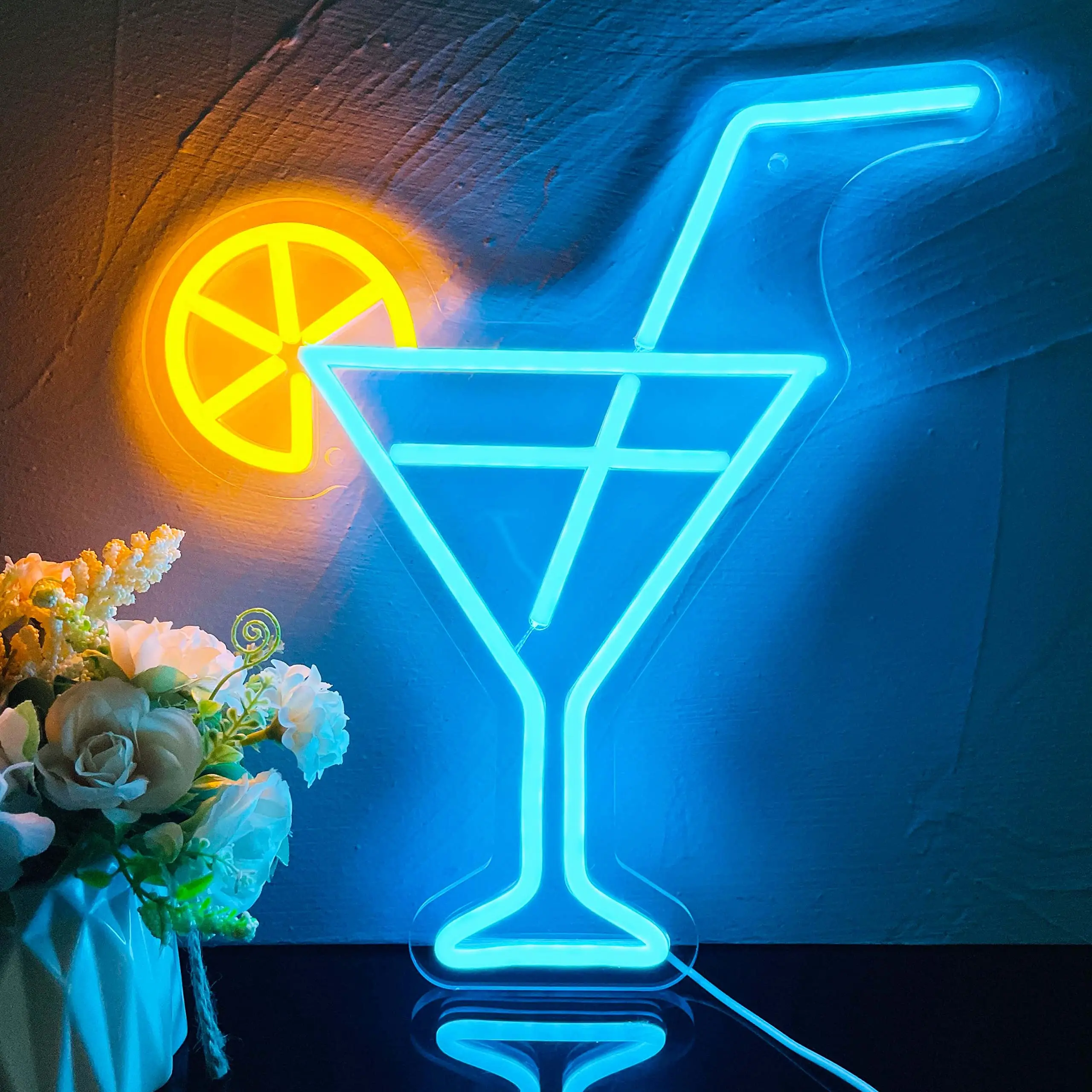 Cocktails Cup Neon Lights Led Neon Party House Restaurant Club Tavern Pub Acrylic Sign Wall Decoration Lamps USB Powered