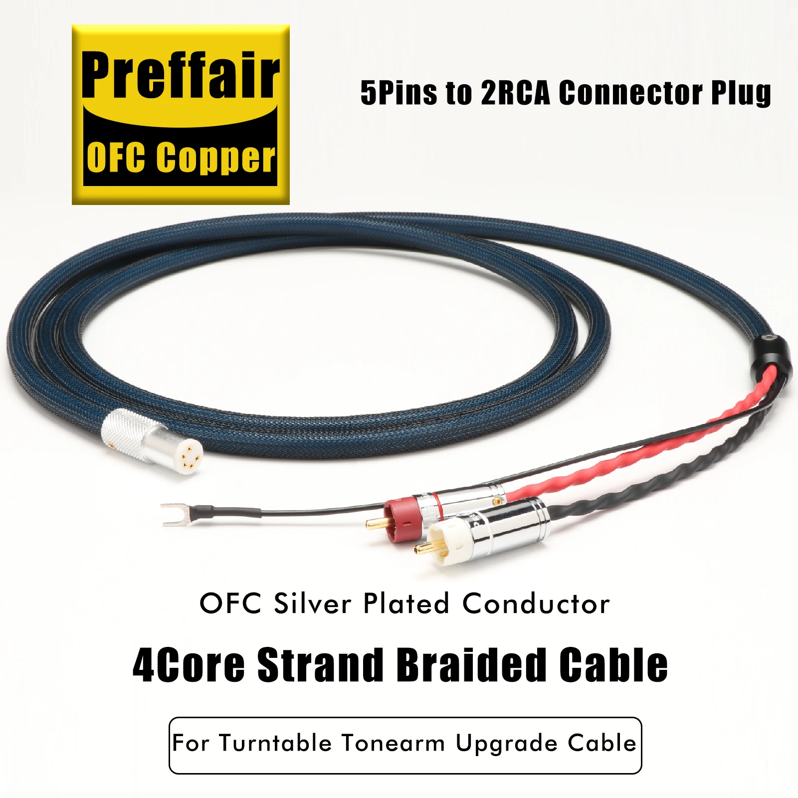 5Pin DIN to RCA Tonearm Cable Preffair OFC Silver Plated For Vinyl Turntable