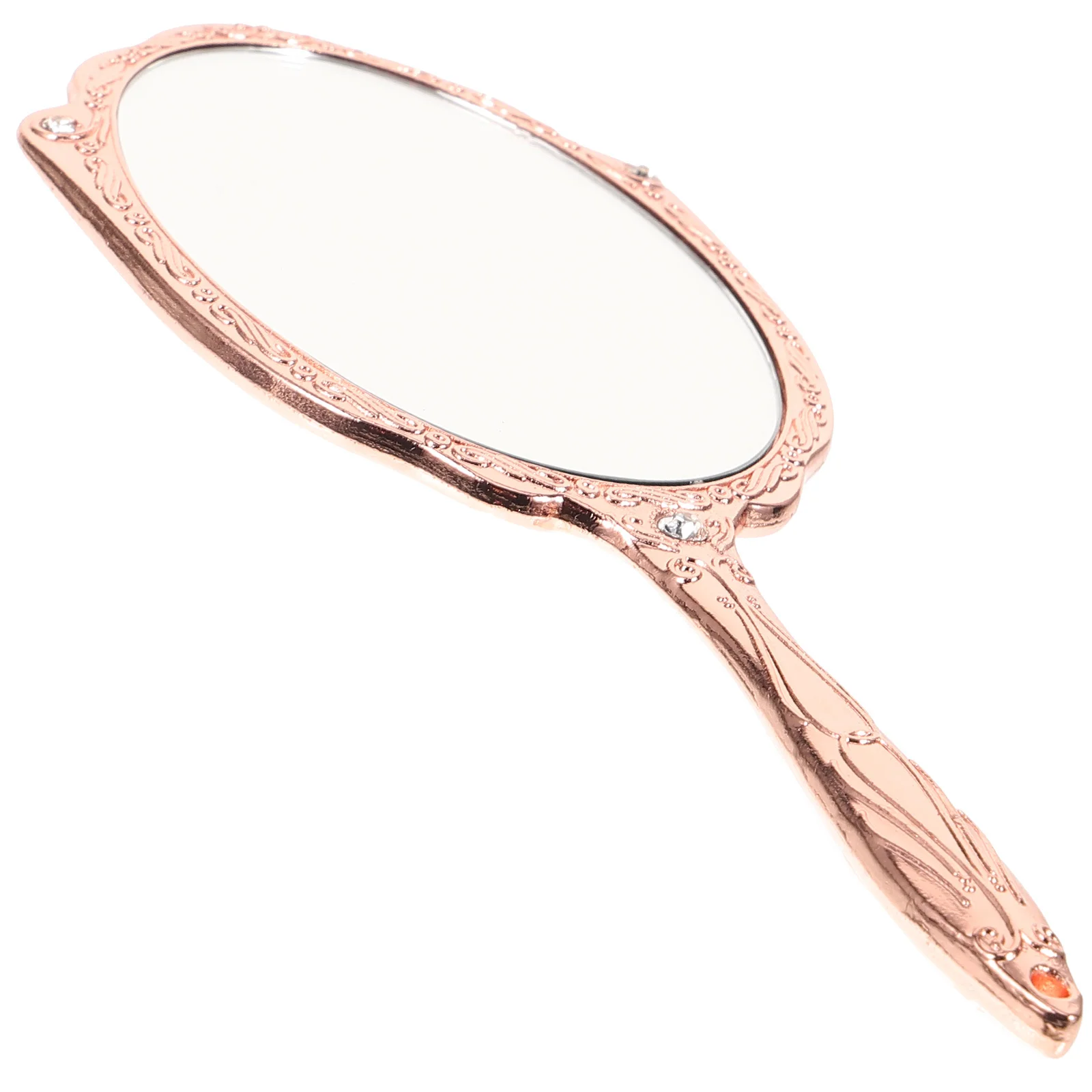 مرآة يد كلاسيكية أنيقة بمقبض معدني وزجاج عاكس شفاف للمكياج والسفر بدرجة مدمجة محمولة