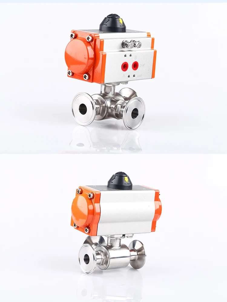 Elettrovalvola 25mm 32mm 51mm 3 Way Stainless Steel Sanitary Tri Clamp Ferrule T/L Type Pneumatic Ball Valve With Double Acting Cylinde Pneumatica — dettaglio 3
