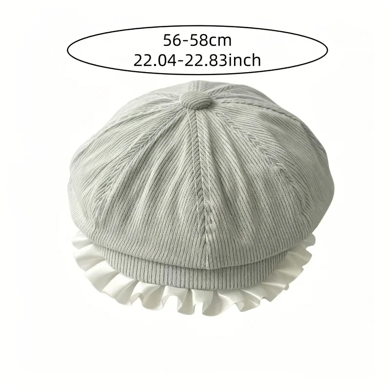 Newsboy Cap with White Ruffled Trim Pure-sweet Style Pointed Cap Vintage Cute Beret, Lightweight Women Daily Wear  Accessories