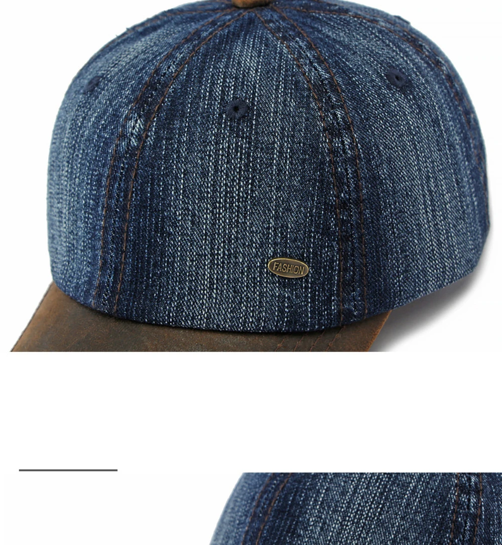 HT5132 Ganzjahres-Denim-Cap für Herren und Damen 2026 Neue Verstellbare Baseballkappe 100% Baumwolle 6 Paneele Snapback Cap Patchwork Hip-Hop-Kappe – Detail 4