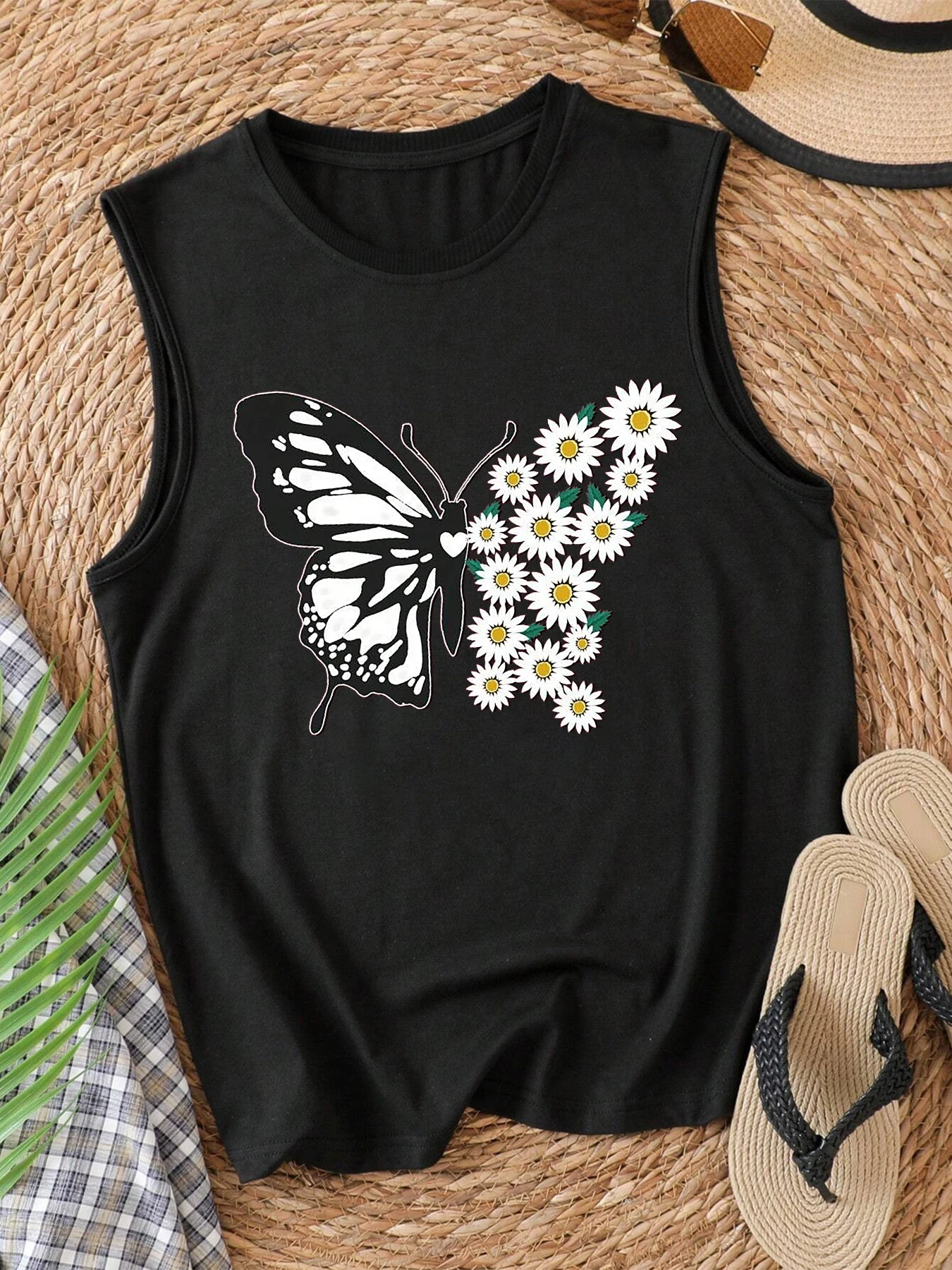 

Butterfly Print Tank Top Sleeveless Casual Top For Summer & Spring Women's Clothing
