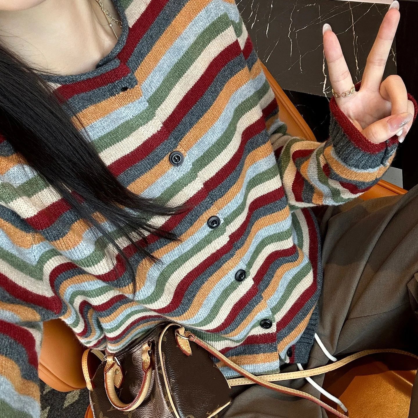Women Striped Knitted Open Cardigan Loose Fit Sweater Outerwear Autumn Season Lazy Style Korean Fashion knitwear Top