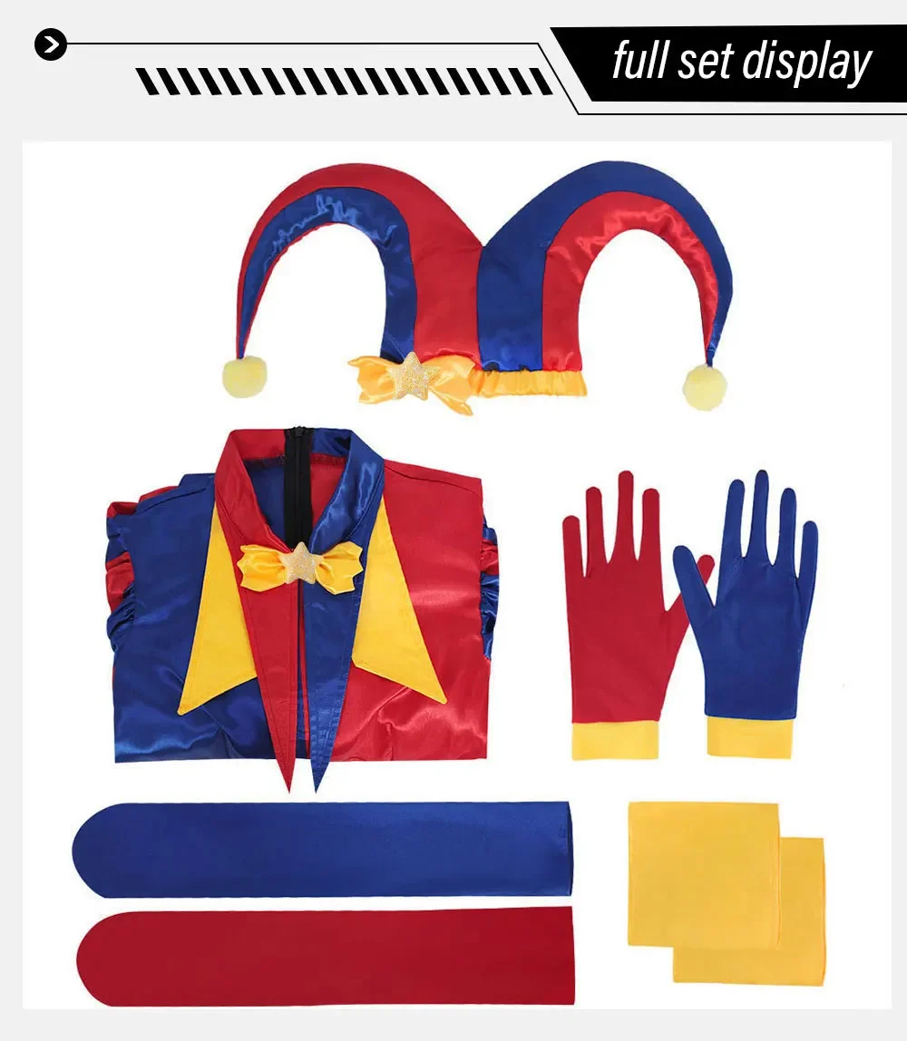 

Circus red and blue color blocked little ugly girl cosplay costume jumpsuit for Halloween cosplay