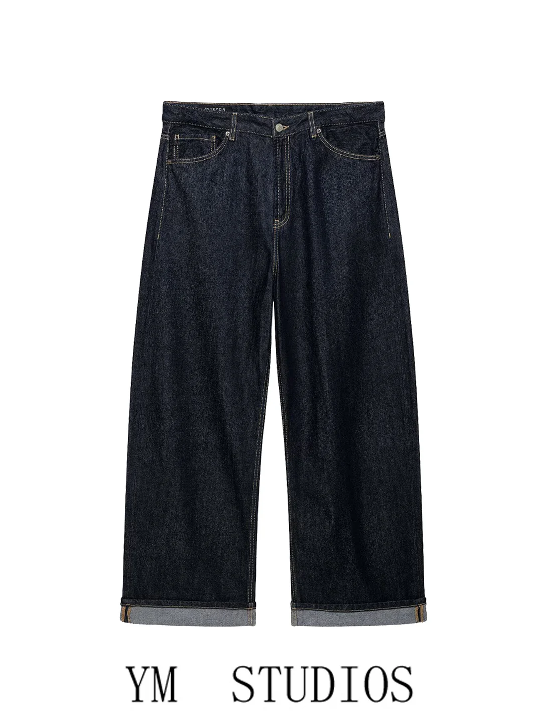 American Original Color mid Waist Loose Cuffed Denim Jeans Women's Street Snap Light Maturity Slim Straight Long Pants
