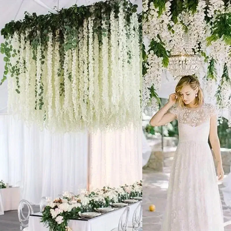 12 Uds. De flores artificiales de glicina, guirnalda colgante para exteriores, boda, jardín, decoración de arco, decoración de fiesta en casa, flor falsa