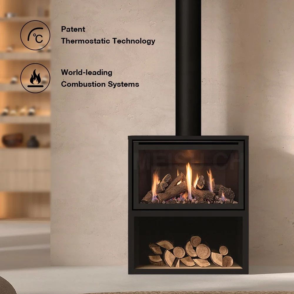 MEISU.CH OEM ODM Inch Inserts Indoor Real Fire Vent Free Gas Corner Stove Floating TV Cabinet Gas Fireplace