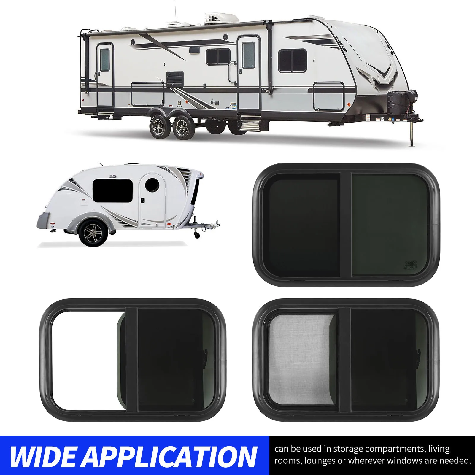 

700x300mm Rounded Sliding Windows Alloy Frame UV Resistant with Movable Insect Screen for Caravan Camper Trailer RV