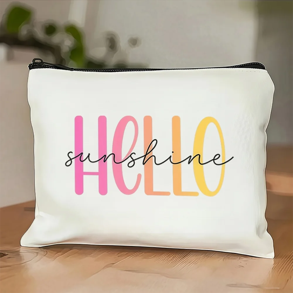 1pc Hello Sunshine Makeup Pouch, Cute Aesthetic Travel Cosmetic Bag For Women Girls Daily Storage