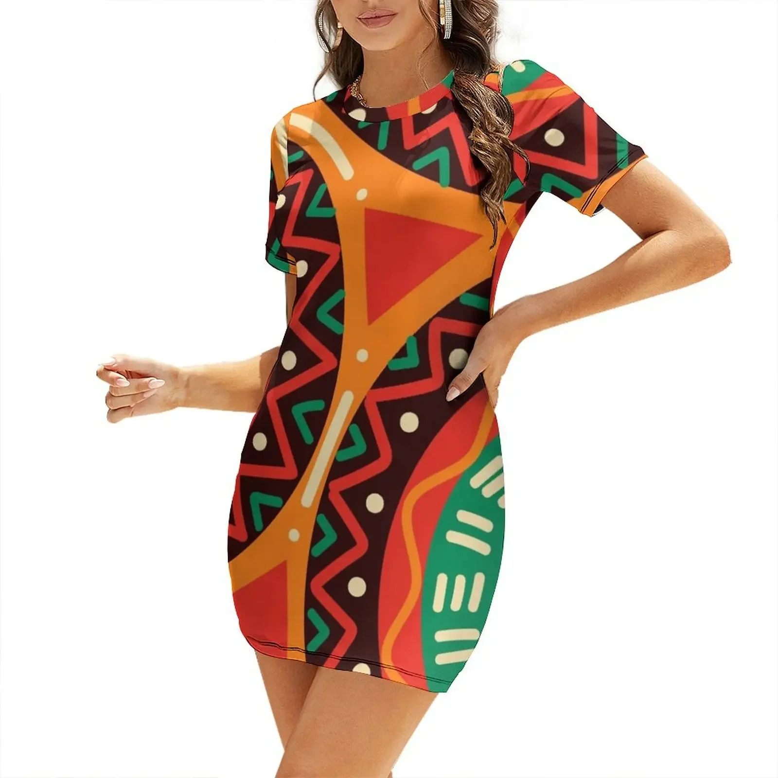 

African Kente Graphic Short-Sleeved Dress women formal occasion dresses dresses for special events women's fashion dresses Dress