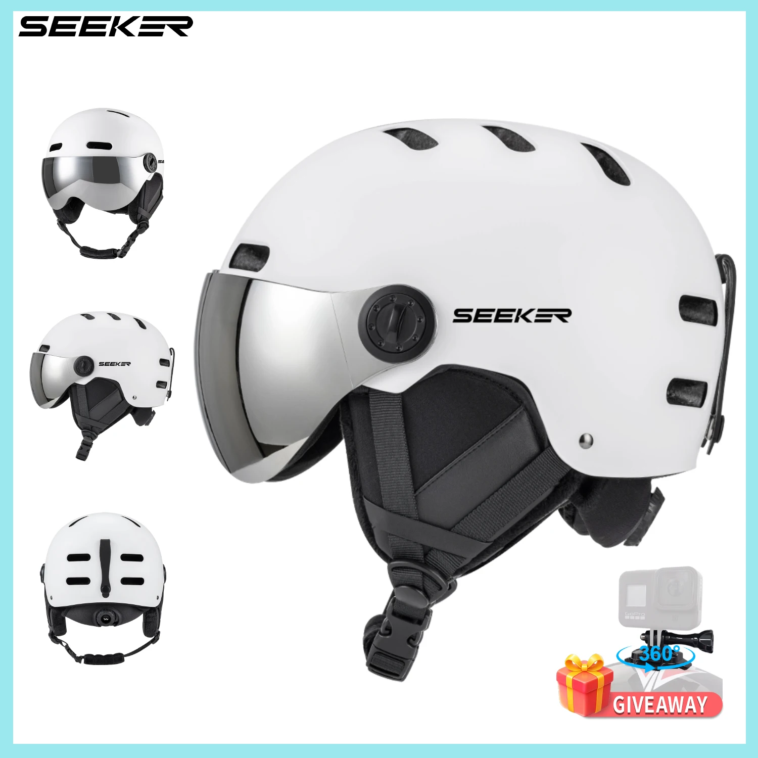 SEEKER Ski Helmet Adult Outdoor Skating Snow Helmet Removable Ear Protection Knob Adjustable Anti-Collision Protective Gear
