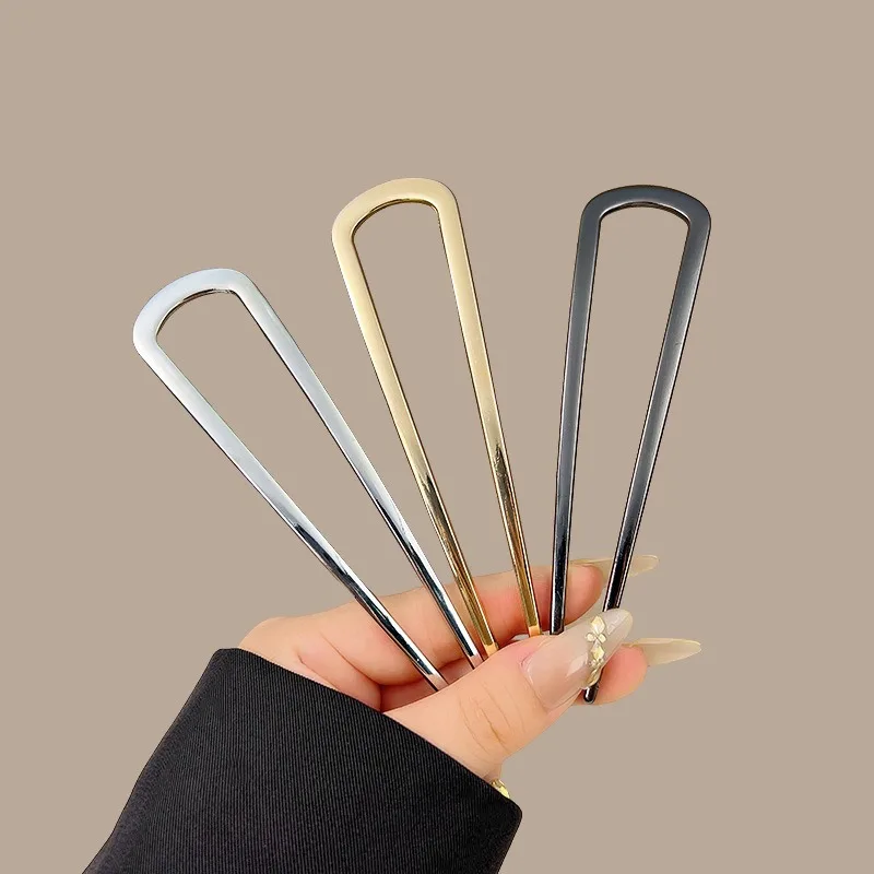 Simple U‑Shaped 2‑Prong Metal Hair Fork, Twist Hair Stick for Buns Chignons, Women Daily Hairstyle Hair Accessories